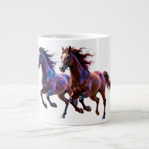 Galactische Rennende Neon Mystieke Paarden Paar F Grote Koffiekop