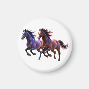 Galactische Rennende Neon Mystieke Paarden  Paar F Magneet