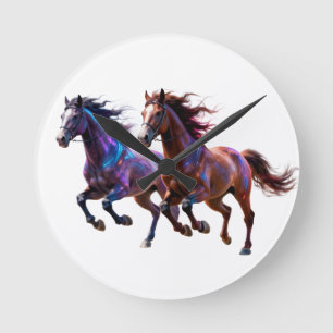 Galactische rennende neon mystieke paarden Paar Fa Ronde Klok