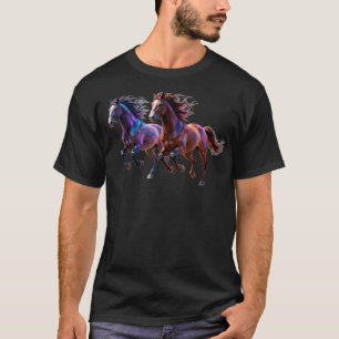 Galactische rennende neon mystieke paarden Paar Fa T-shirt