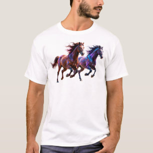 Galactische rennende neon mystieke paarden Paar Fa T-shirt