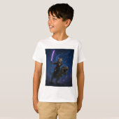 Galactische Samurai Kat op T Rex T-shirt (Voorkant volledig)