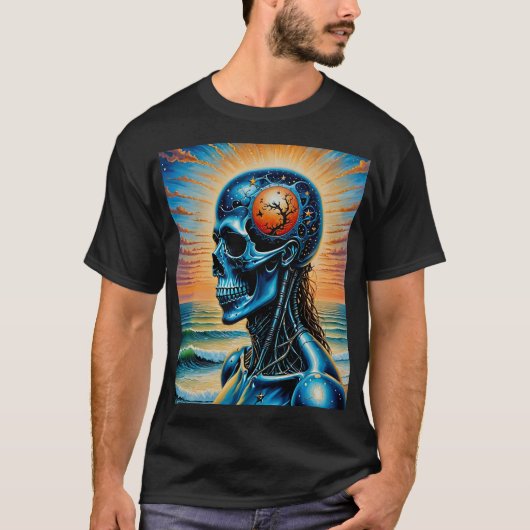 Galactische Schedel Sunset Ocean Shirt (Voorkant)