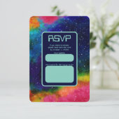Galactische Sci-Fi bruiloft RSVP Kaartje (Staand voorkant)