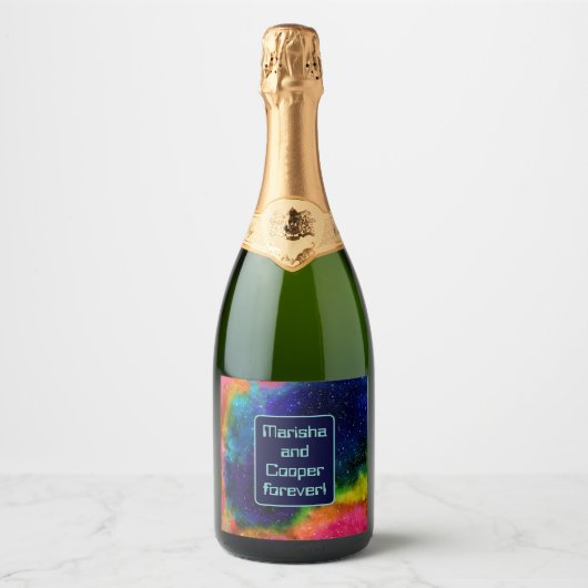 Galactische Sci-Fi bruiloft Sparkling Wijnetiket (Voorkant)