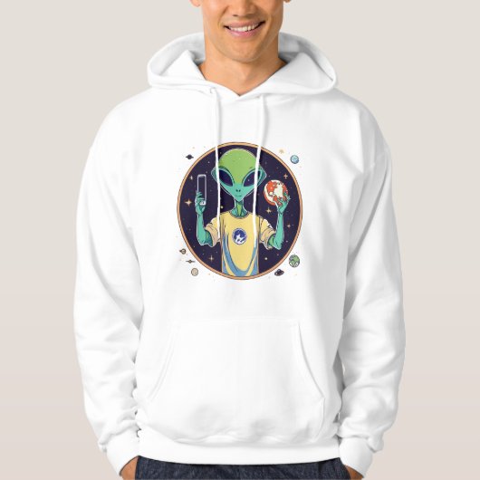 Galactische Selfie Explorer - Minimalistische Alie Hoodie (Voorkant)