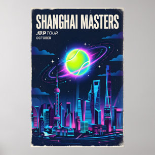 Galactische Smash Tennis Print, Neon Retro Sci-Fi Poster