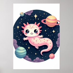 Galactische Stemming Kosmische Axolotl Sticker Poster