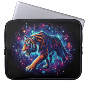Galactische tijger, opvallende neondieren laptop sleeve