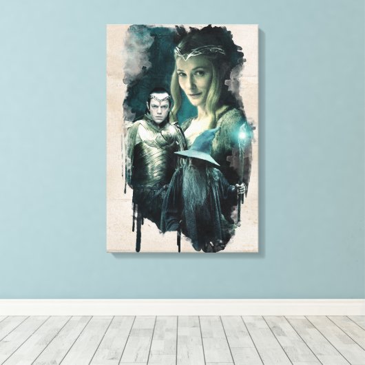 Galadriel, ELROND™ en Gandalf grafische kaart Canvas Afdruk (Insitu (Houten vloer))