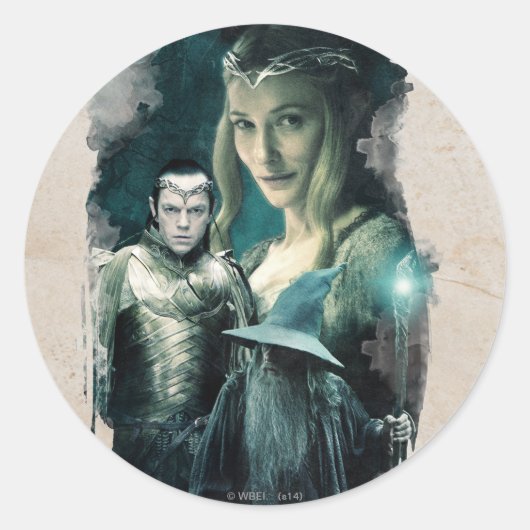 Galadriel, ELROND™ en Gandalf grafische kaart Ronde Sticker (Voorkant)