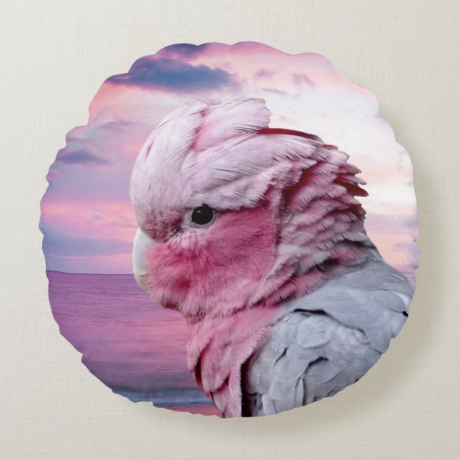 Galah Cockato Rond Kussen (Voorkant)