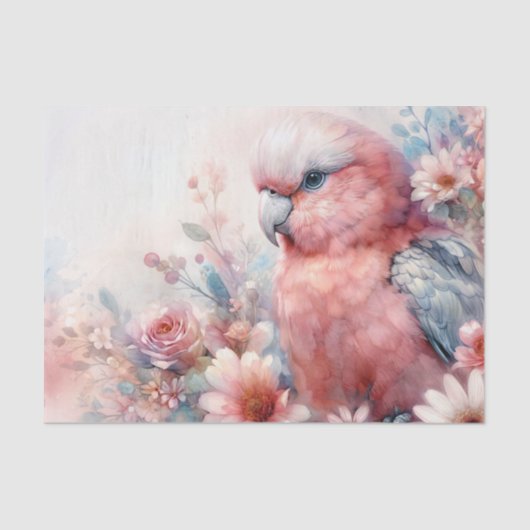 Galah Cockatoo Pink Floral Art Tissuepapier (Voorkant)