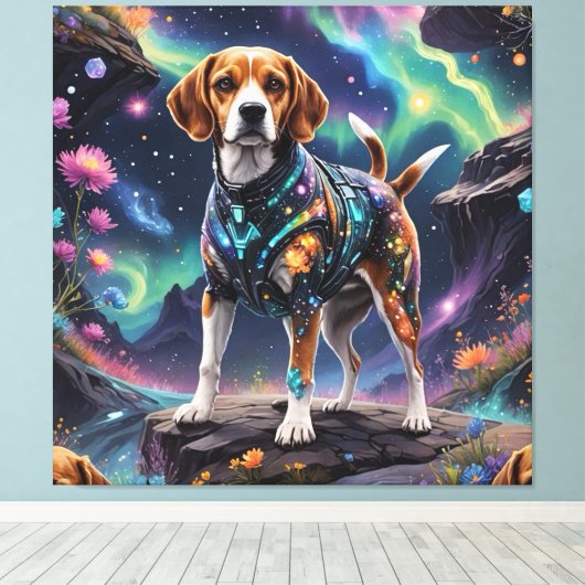 „Galaktischer Beagle: Kosmischer Lauf“ Canvas Afdruk (Insitu (Houten vloer))