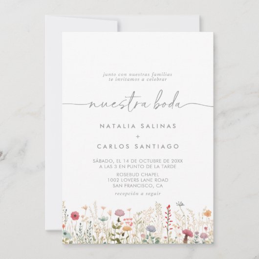 Galant Wildflower Front & Back Nuestra Boda Kaart (Voorkant)