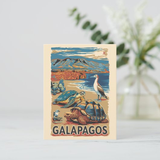 Galapagos Animals Travel Art Vintage Briefkaart (Staand voorkant)