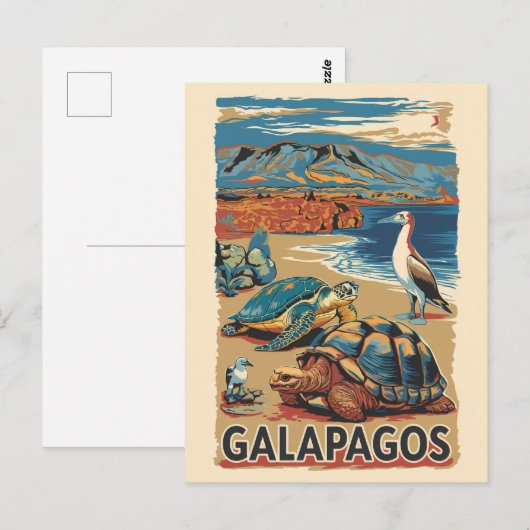 Galapagos Animals Travel Art Vintage Briefkaart (Voorkant / Achterkant)