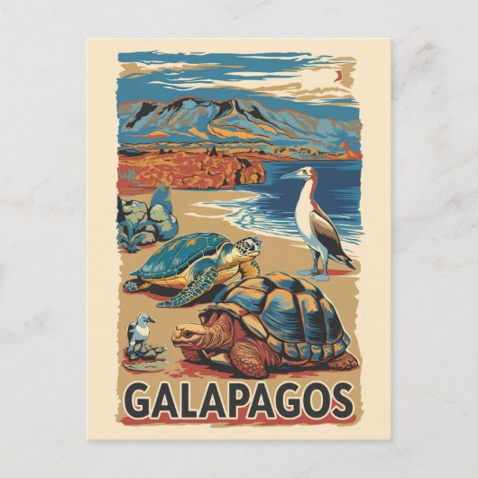 Galapagos Animals Travel Art Vintage Briefkaart (Voorkant)