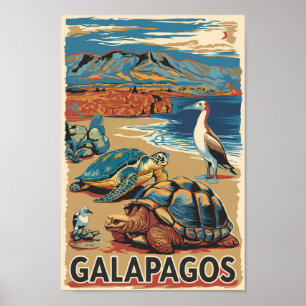 Galapagos Animals Travel Art Vintage Poster