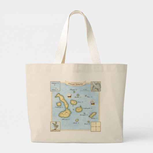 Galapagos Archipel Map met Zeilschepen en A Grote Tote Bag (Achterkant)