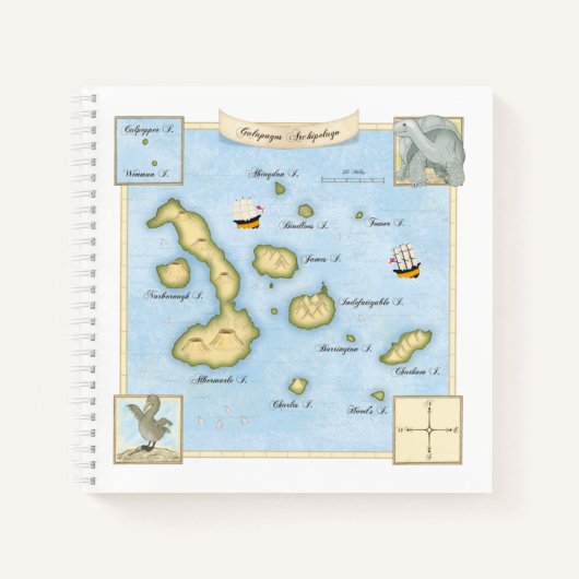 Galapagos Archipel Nautical Map met Schepen Notitieboek (Voorkant)