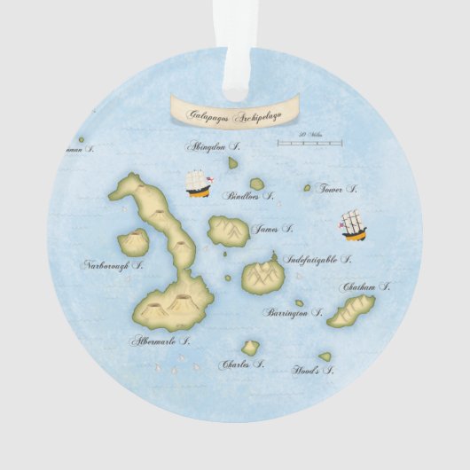 Galapagos Archipel Nautical Map met Schepen Ornament (achterkant)