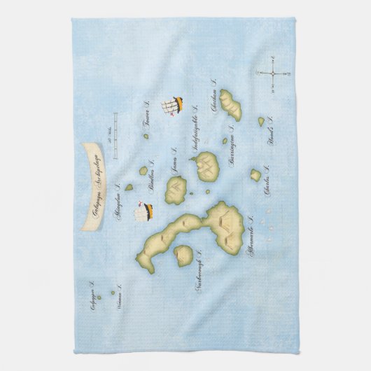 Galapagos Archipel - Nautische kaart met scheepske Theedoek (Verticaal)