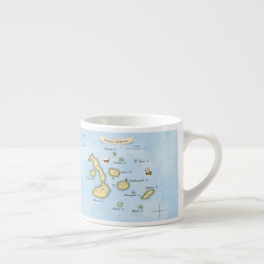 Galapagos Archipelago Faux Antiek Ornaments Map Espresso Kop (Rechts)
