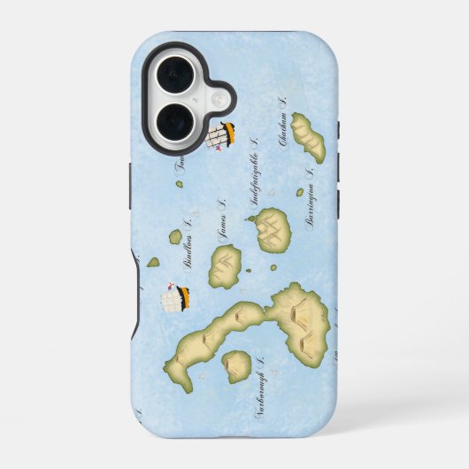 Galapagos Archipelago - kaart met Britse schepen iPhone 16 Hoesje (Achterkant)
