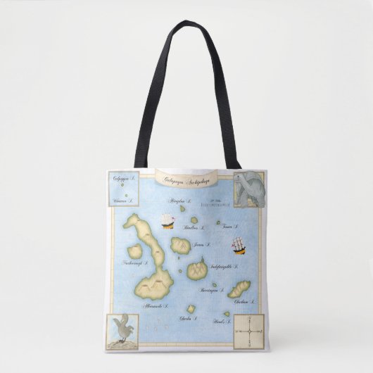  Galapagos Archipelago-kaart met zeilschip Tote Bag (Voorkant)