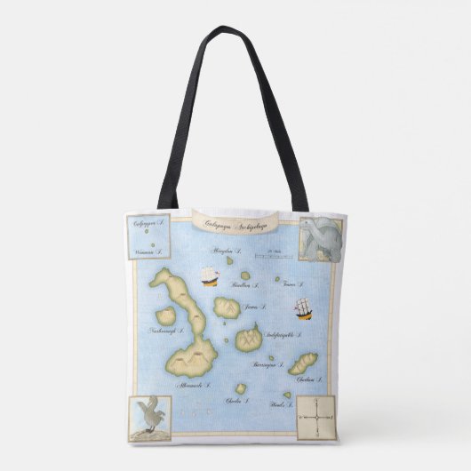  Galapagos Archipelago-kaart met zeilschip Tote Bag (Achterkant)