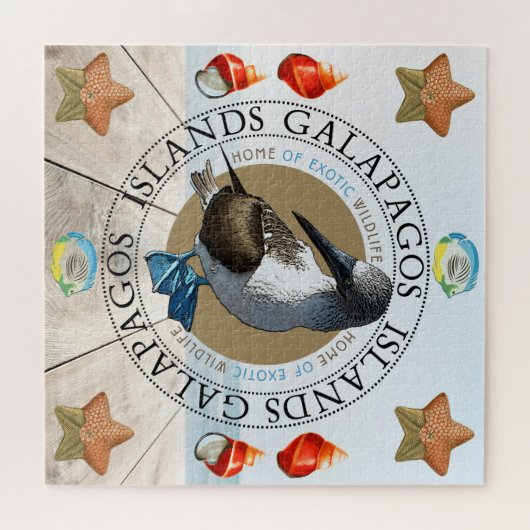 Galapagos Blue Footed Booby Seashells and Starfish Legpuzzel (Horizontaal)