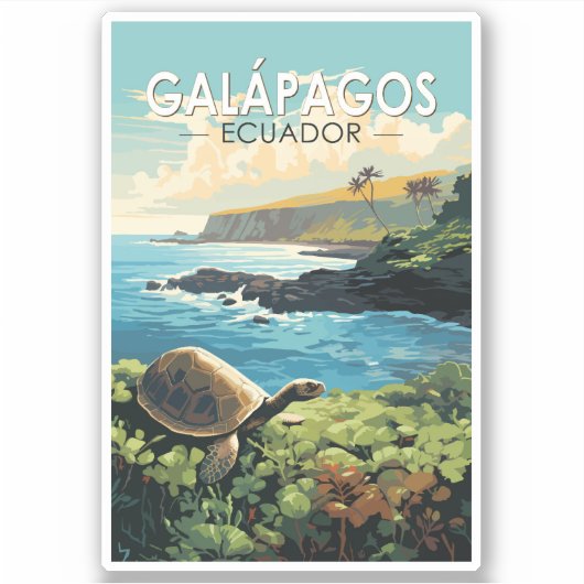 Galapagos Eilanden Reuzenschildpad Reizen Kunst Re Sticker (Voorkant)