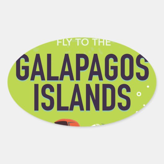 Galapagos-eilanden vintage reisaffiche kunst. ovale sticker (Voorkant)