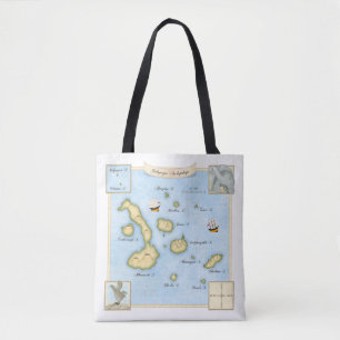  Galapagos eilandenkaart met zeilschepen Tote Bag