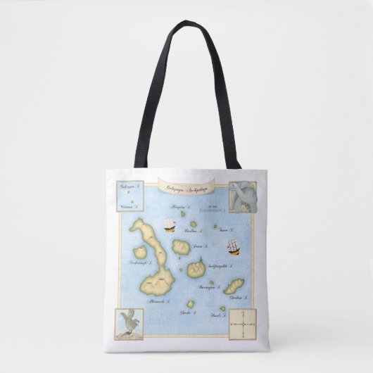 Galapagos eilandenkaart met zeilschepen Tote Bag (Voorkant)