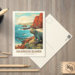 Galapagos Islands Reizen Kunst Vintage Briefkaart<br><div class="desc">Galápagos Eilanden in een vectorkunststijl. De Galapagoseilanden zijn een vulkanische archipel in de Grote Oceaan. Het wordt beschouwd als een van 's werelds meest vooraanstaande bestemmingen voor wildplassen.</div>