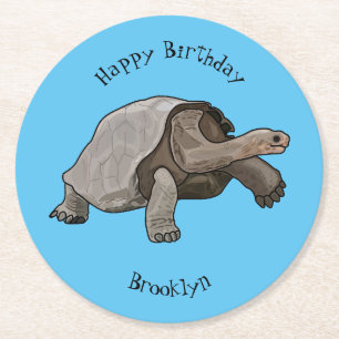 Galapagos tortoise cartoon ronde kartonnen onderzetter