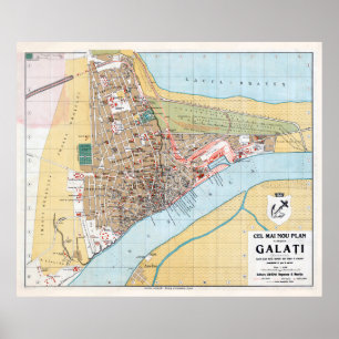  Galati Roemenië Map (1914) Poster