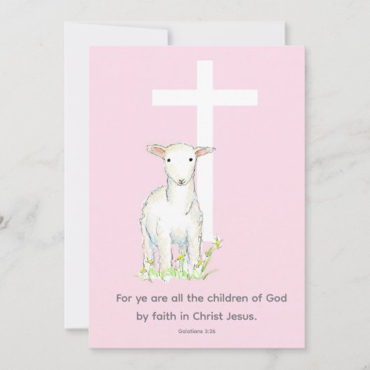 Galatians 3:26 Lamb met Baptism Invitation Scriptu Kaart (Voorkant)