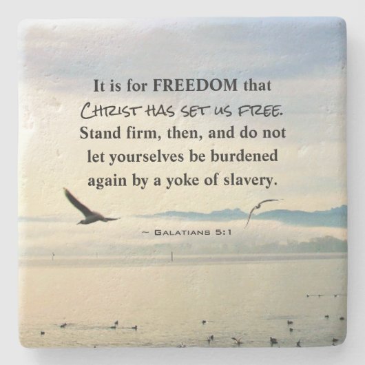 Galatians 5:1 voor FREEDOM Christus heeft ons bevr Stenen Onderzetter (Voorkant)