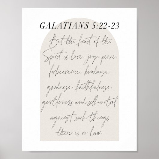 Galatians 5:22-23 Minimale Boho Beige Arch Script Poster (Voorkant)