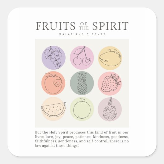 Galatians 5:22-23 Vruchten van gedistilleerde dran Vierkante Sticker (Voorkant)