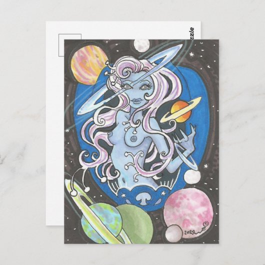 Galaxia Sci-Fi Space Girl fantasy planets Briefkaa Briefkaart (Voorkant / Achterkant)