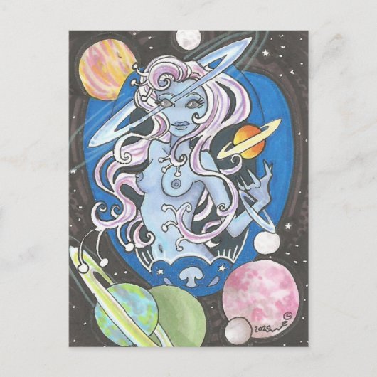 Galaxia Sci-Fi Space Girl fantasy planets Briefkaa Briefkaart (Voorkant)