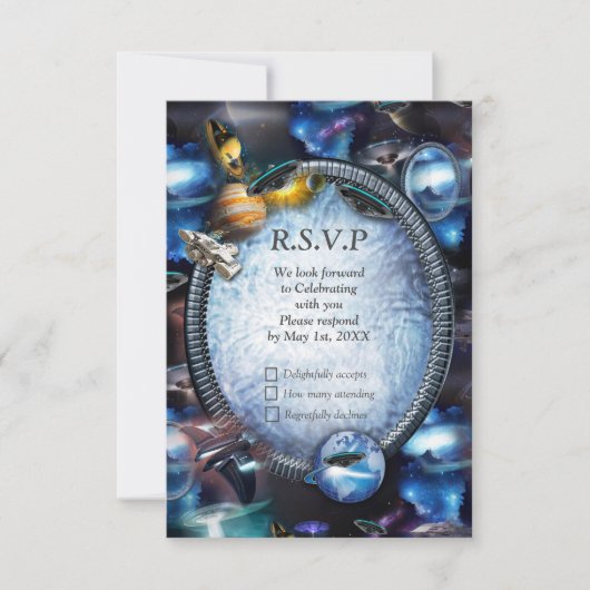 Galaxiale bezoekers in de ruimte RSVP kaartje (Voorkant)