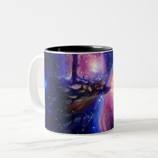 Galaxiale planeet en nebula tweekleurige koffiemok (Voorkant links)