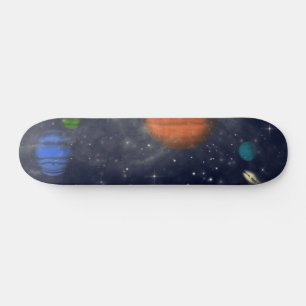Galaxies met sterren en planeten in de ruimte persoonlijk skateboard