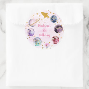 Galaxroze gouden buitenruimte ronde sticker