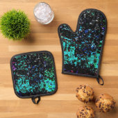 Galaxy abstract pot holder and oven mitt,Bold art  Ovenwant & Pannenlap Set (Top down)
